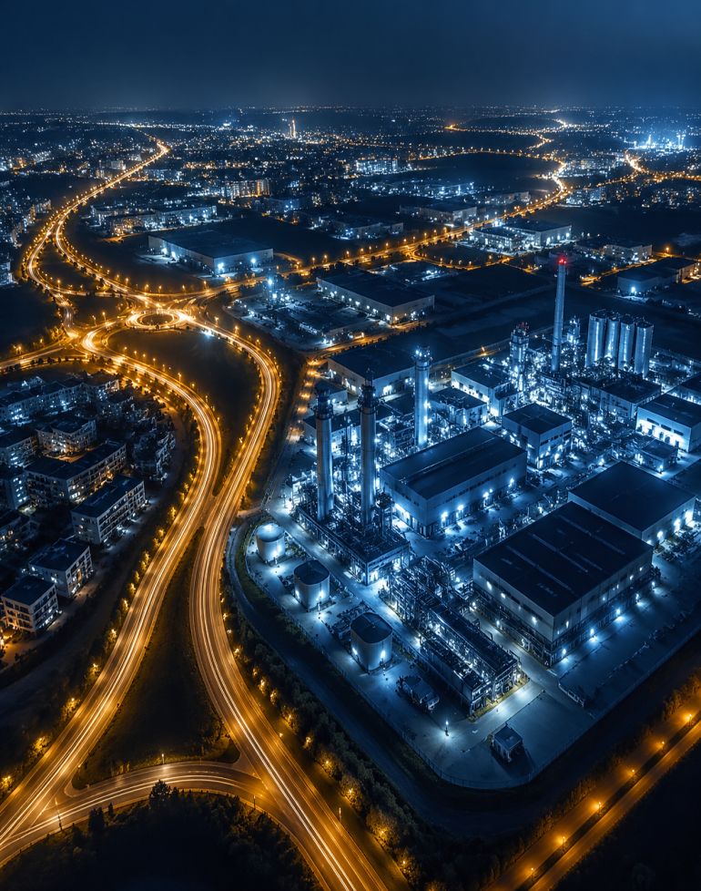 Osvětlení města, továren a ulic